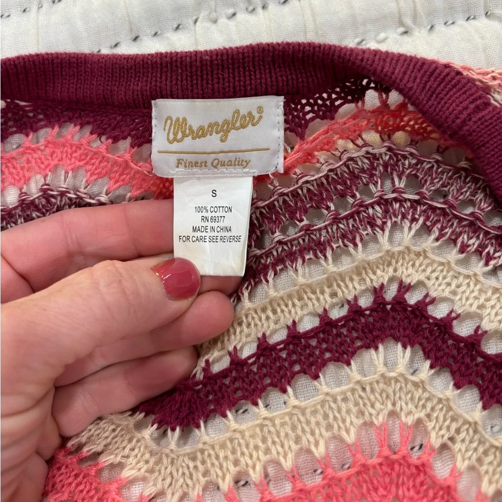 Wrangler Crocheted Boho Festival Cranberry Coral Duster Cardigan - Small